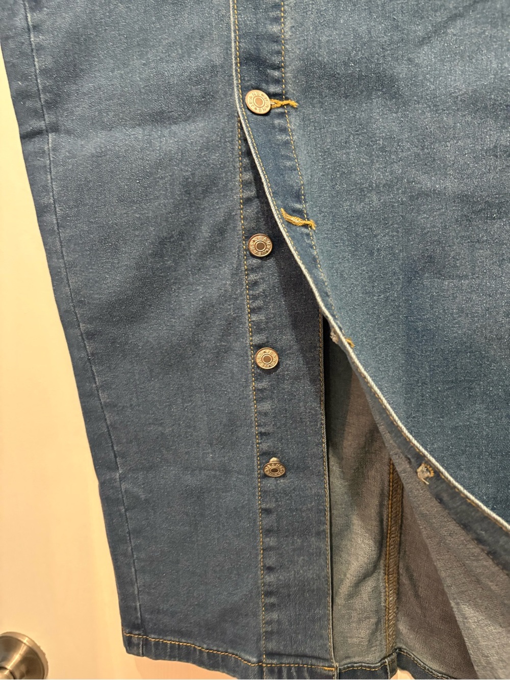 Button-Front Blue Denim Maxi Skirt with Side Slit, XL - Picture 3 of 7